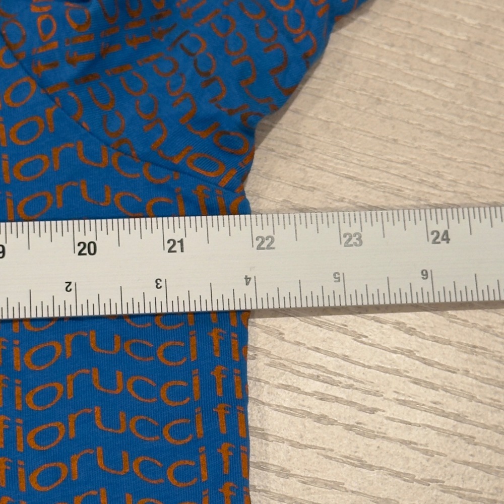Fiorucci Men's Sz Large Blue Orange AOP Spellout Logo Crewneck T-Shirt Italy euc - Picture 6 of 7